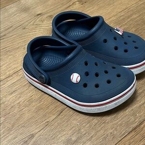 Kids Navy Blue Crocs with Fun baseball Charms